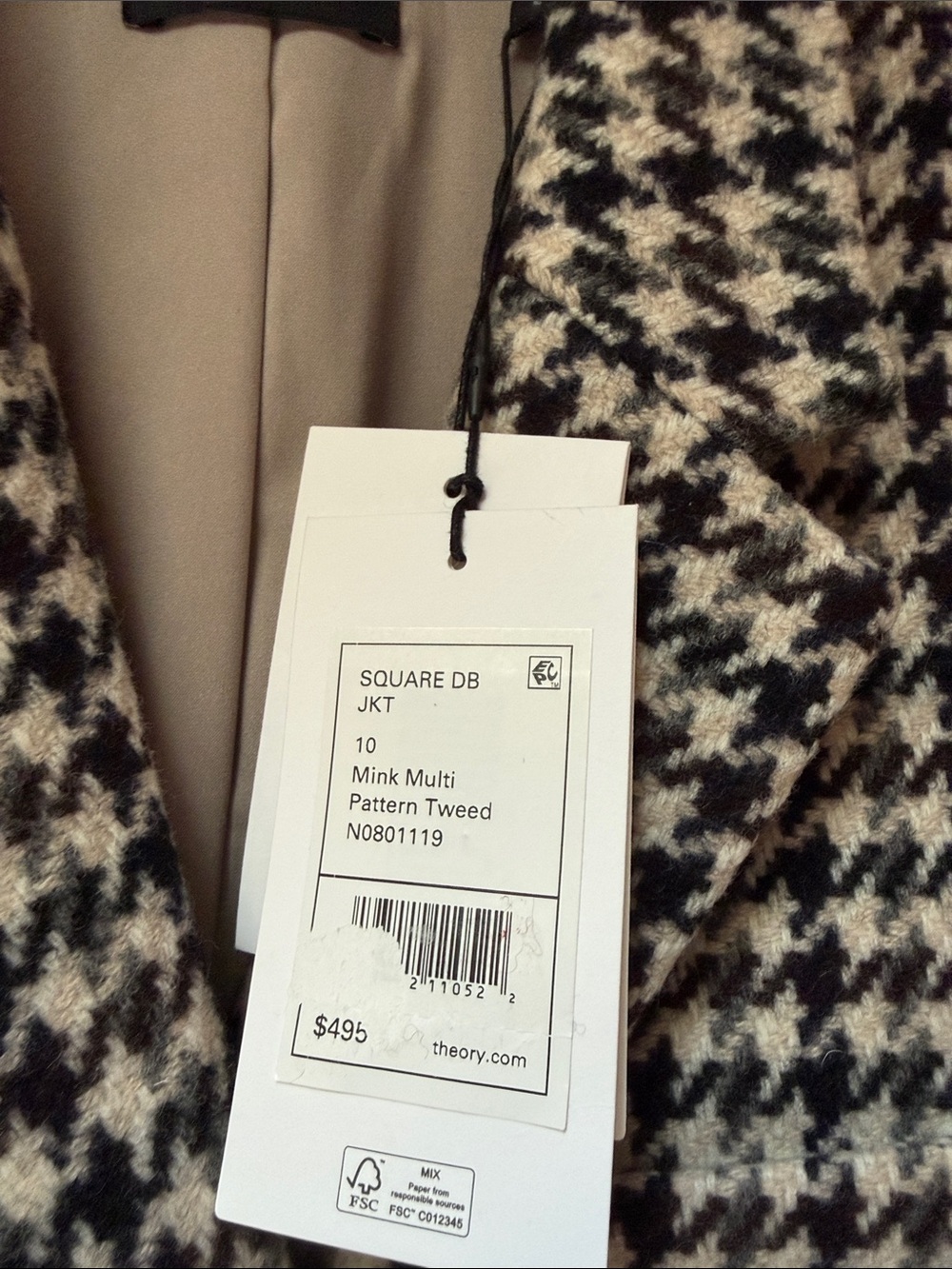 Theory square DB jacket mink Multi pattern tweed 100% wool lined houndstooth$495 - Picture 2 of 11